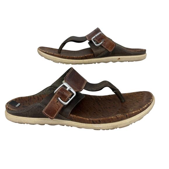 Merrell Around Town Thong Buckle Sandals Size 7 Brown Leather Adjustable Comfort - Picture 1 of 9